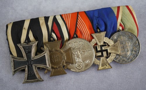 5 Place Third Reich era Medal Bar w/ 1936 Olympics Service Medal