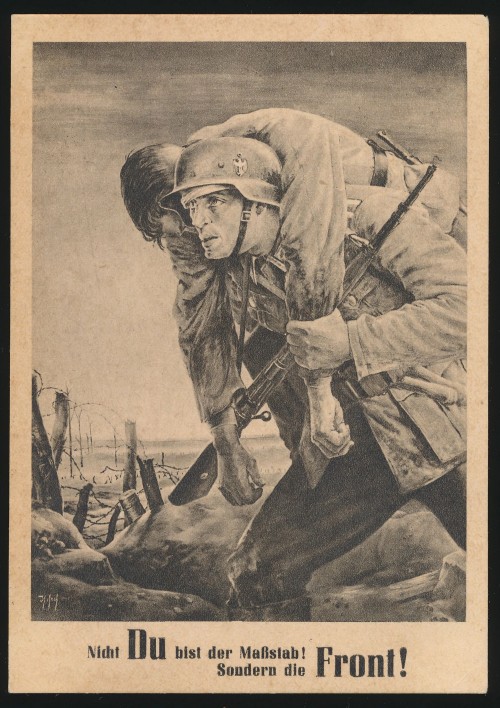 Heer Soldier Carrying Wounded Propaganda Postcard