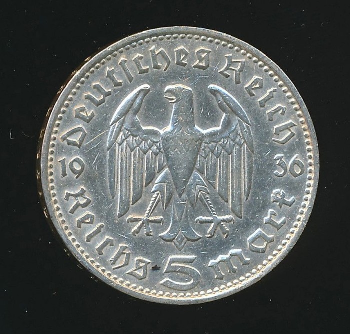 SOLD - 1936 Dated 5 Reichsmark Coin