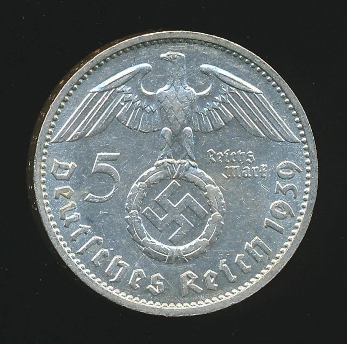 SOLD - 1939 Dated 5 Reichsmark Coin