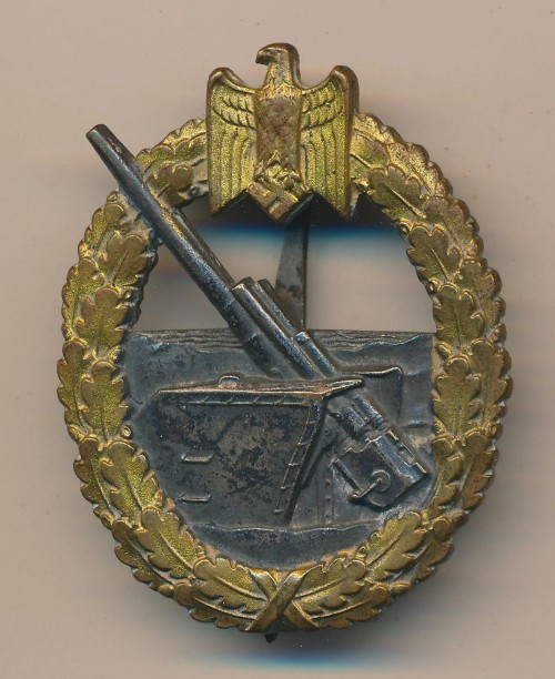 SOLD - Kriegsmarine Coastal Artillery badge by Schwerin in Tombak