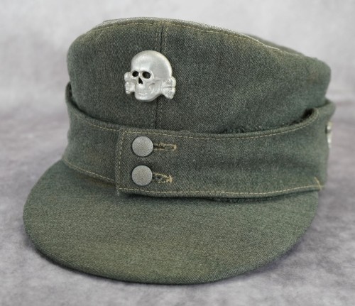 SOLD - WORN Waffen-SS Officer M43 Field Cap in Italian Gabardine w/ Metal Insignia