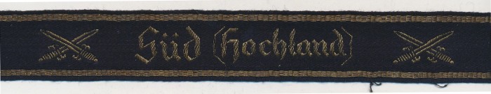 Soldatenbund Süd Hochland Cuff Title in GOLD Flatwire